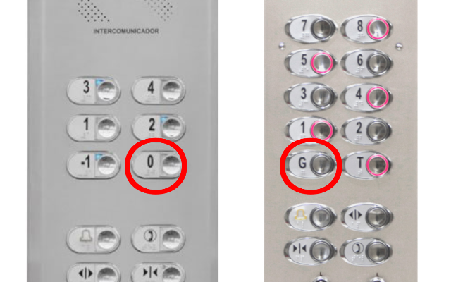 ブラジルのエレベーターにある「0」と「G」のボタン　※https://www.elevcom.com.br/のHPより